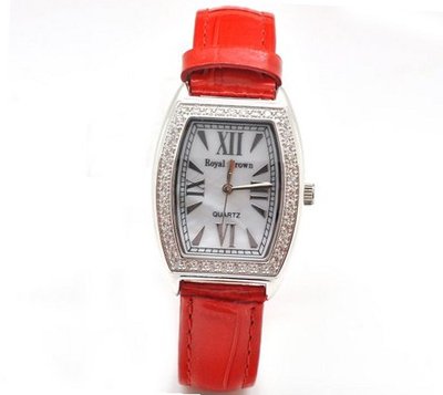 Royal Crown 3635 Jewelry Waterproof Middle Red Rectangle Dial Leather Band