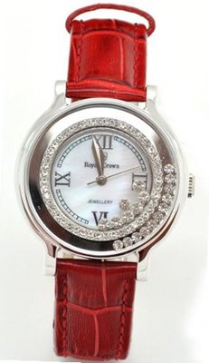 Royal Crown 3638 Fashion Jewelry Waterproof Red Round Dial Leather Band