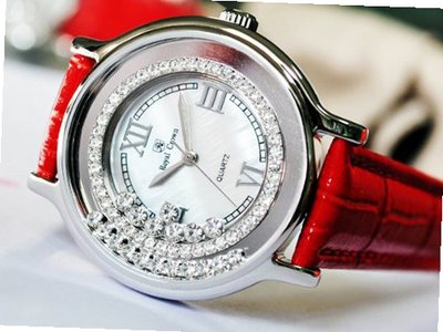 Royal Crown 3638 Jewelry Waterproof Middle Red Round Dial Leather Strap es for Woman