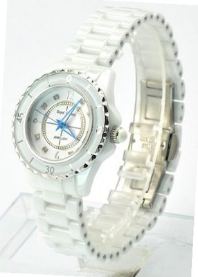 Royal Crown 3821-5W Jewelry Waterproof Round Dial White Ceramic Strap