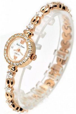 Royal Crown 6501RG Jewelry Diamond Round Dial Rose-golden Stainless Steel Wrist