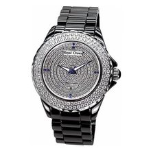 uRoyal Crown Cubic Zirconia Dial Black Ceramic and Stainless Steel 