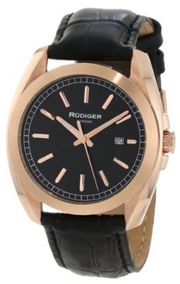 Rudiger R1001-09-007L Dresden Rose Gold IP Black Dial Leather Date