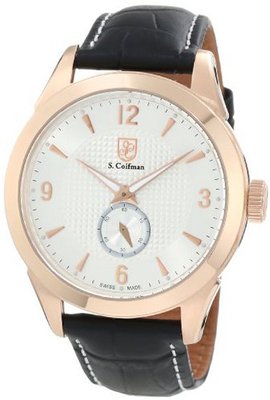 S. Coifman SC0115 Silver Textured Dial Black Leather