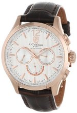 S. Coifman SC0124 Metallic White Textured Dial Brown Leather