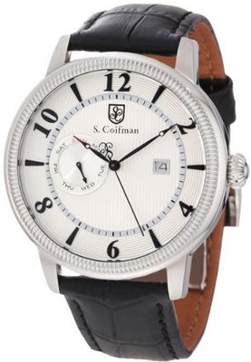 S. Coifman SC0191 Silver Textured Dial Black Leather