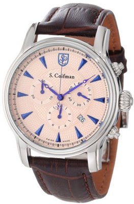 S. Coifman SC0219 Chronograph Rose Textured Dial Brown Leather