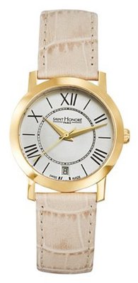 Saint Honore 751020 3AR Trocadero Paris Gold PVD Stainless Steel Genuine Leather Date