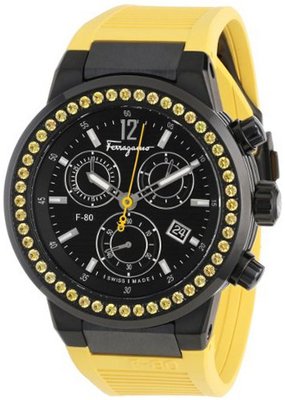 Salvatore Ferragamo Unisex F55LCQ68Y09 SR05 F-80 Yellow Sapphires on Bezel Ring Chronograph