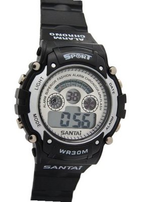 Santai Chronograph WR 30M Alarm Black Rubber Strap Sport Style es