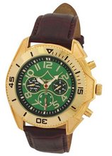 Automatic Dress Brown Leather Band Green Dial Gold Case Day Date & 24 Hour Subdials Sarastro AA100698G