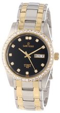 Sartego STBK03 Classic Analog Black Face Dial Two-Tone Stainless Steel Case and Swarovski Bezel