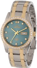 Sartego STGN15 Classic Analog Metallic Green Face Dial Two-Tone Stainless Steel Case and Swarovski Bezel