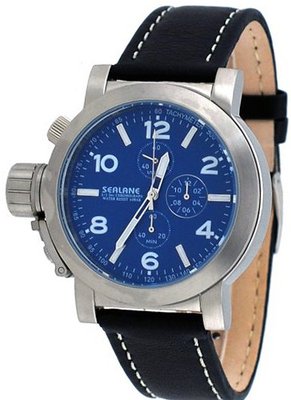 Sealane Black Leather Band Blue Dial Russian Lefty Canteen Chronograph