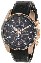 Seiko SNAE80 "Sportura" Rose Gold Ion-Plated Stainless Steel and Black Leather