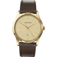 Sekonda Gents with Gold Tone Dial and Brown Strap 3533