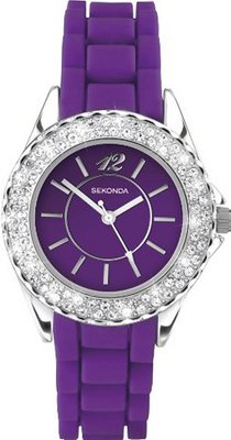 Sekonda Party Time Girls Crystal Bezel Purple Resin Strap Fashion 4449