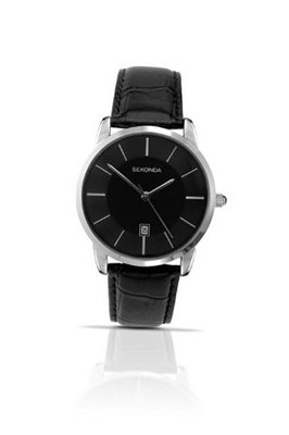 Sekonda Quartz with Black Dial Analogue Display and Black Leather Strap 3346.27