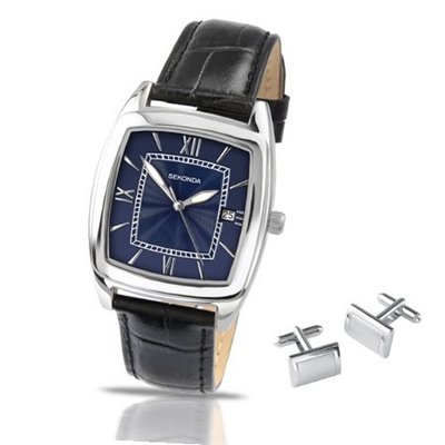 Sekonda Quartz with Blue Dial Analogue Display and Black Leather Strap 3344G.61