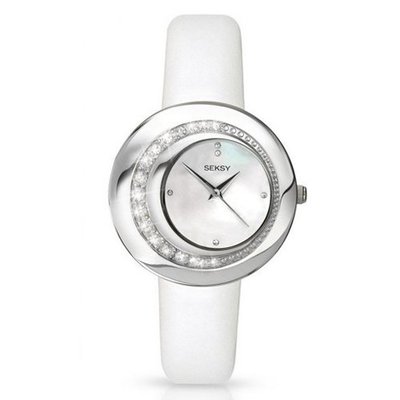 Seksy by Sekonda Quartz with Mother of Pearl Dial Analogue Display and White Leather Strap 4487.37