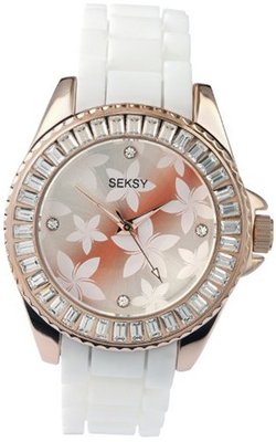 Seksy by Sekonda Quartz with Rose Gold Patterned Dial and White Silicone Strap 4560.37