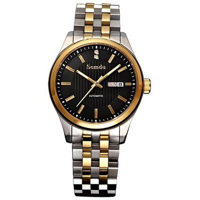Semdu SD7010G Gold Plating and Stainless Steel Two-Tone Black Dial