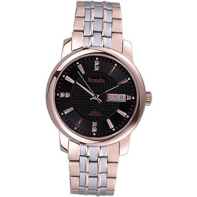 Semdu SD7017G Rose Gold Plating and Stainless Steel Two-Tone Black Dial