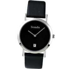 Semdu SD9005G Stainless Steel and Black Leather Black Dial