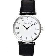 Semdu SD9008G Stainless Steel and Black Leather White Dial