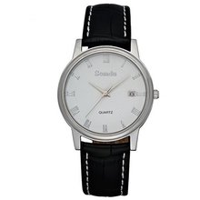 Semdu SD9010G Stainless Steel and Black Leather White Dial
