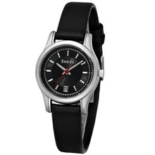 Semdu SD9012L Stainless Steel and Black Leather Black Dial