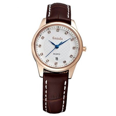 Semdu SD9015L Rose Gold and Brown Leather White Dial