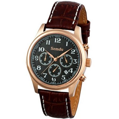 Semdu SD9017G Rose Gold and Brown Leather Black Dial