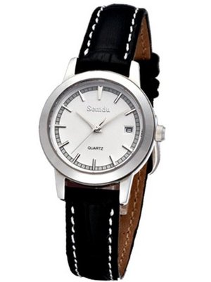 Semdu SD9025L Stainless Steel and Black Leather White Dial