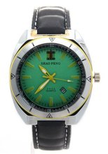 SHAO PENG Genuine Leather Strap Water Resistant Green Dial Date Analog Quartz es