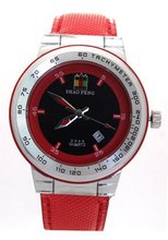 SHAO PENG Male Boys Calendar Date Red Leather Band Stainless Steel Analogue Quartz es