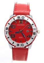 uShao Peng SHAO PENG Red Genuine Leather Strap Stainless Steel Date Buckle Analogue Quartz es 