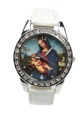 Mother and Baby white Leather Cz Wrist 7" to 9"