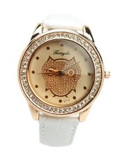 Owl white Leather Rose Gold Wrist 6 3/4" to 8 1/4"