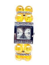 uShoushockie High Fashion Faceted Yellow Iridescent Fire Polished Crystal Glass and CZ Silver Stretch 