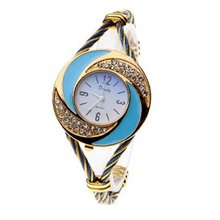 New Fashion Bangle Wrist Quartz Gold-Blue WTH0208