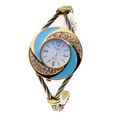 New Fashion Bangle Wrist Quartz Gold-Blue WTH0208