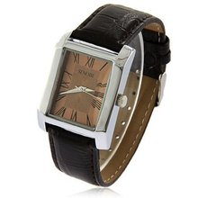 SINOBI New Fashion Rectangle with Roman Dial Leather Wrist Quartz Brown WTH0008