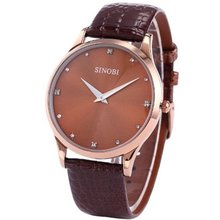 SINOBI Ultra-thin Case Brown Dial Leather Quartz Wrist SNB035