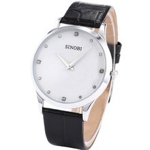 SINOBI Ultra-thin Case White Dial Leather Quartz Wrist SNB034
