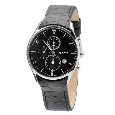 Skagen 329XLSLB Black Dial Chronograph With Black Leather Band