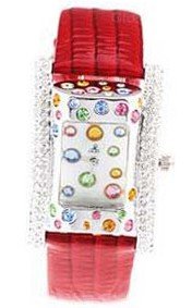 Smays Red Leather Band Crystal  A680 -Silver