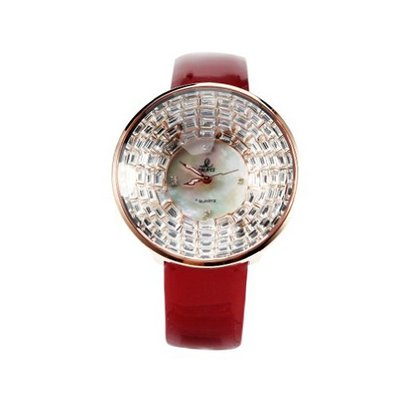 Smays Red Leather Big Dial with Full Rhinestone Female A1074 -Rose Gold