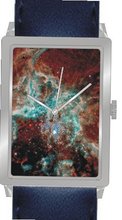 "30 Doradus in the Large Magellanic Cloud" Is the Hubble Image on the Dial of the Polished Chrome Rectangle with a Navy Blue Leather Strap