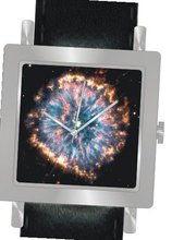 "Planetary Nebula NGC 6751" Is the Hubble Image on the Dial of the Polished Chrome Square Shape with a Black Leather Strap